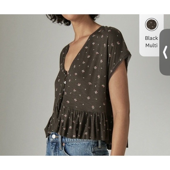 Lucky Brand Tops - Lucky Brand Shirt Top Womens Medium Peplum Floral Cottage Rayon Lace Crop Button